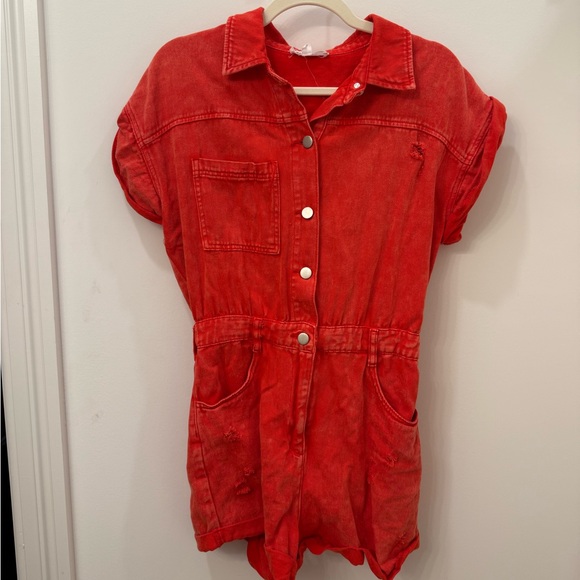 Red Denim Jumpsuit - Picture 1 of 3